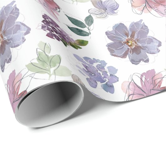 Paars Floral Pattern Cadeaupapier (Rol Hoek)
