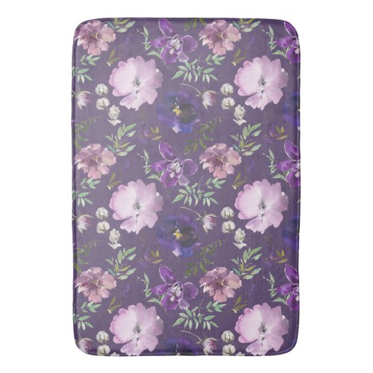 Paars Floral Pattern Elegant Badmat (Voorkant Verticaal)