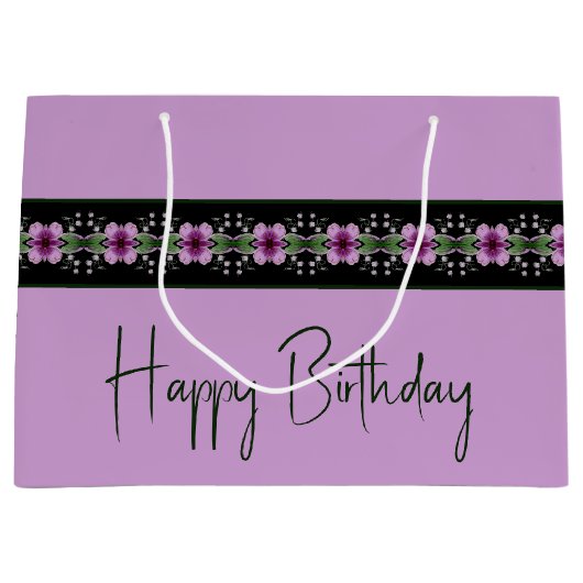 Paars Floral Pattern Groot Cadeauzakje (Voorkant)