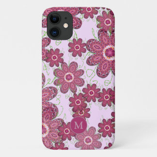  Paars Floral Pattern Monogrammed Case-Mate iPhone Case