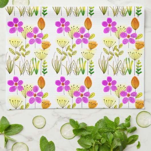 Paars Floral Pattern Theedoek (Gevouwen)