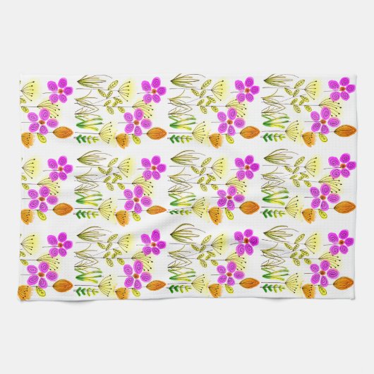 Paars Floral Pattern Theedoek (Horizontaal)