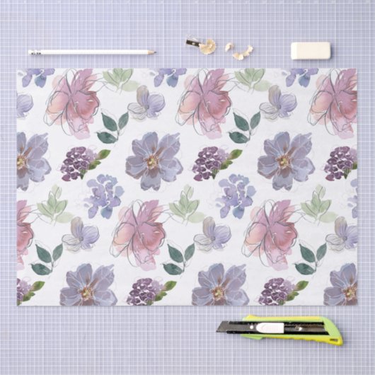 Paars Floral Pattern Tissuepapier (Craft)