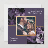 Paars Floral Photo Wedding Save The Date (Voorkant)