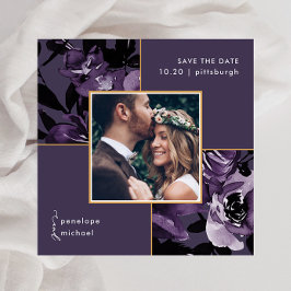  Paars Floral Photo Wedding Save The Date