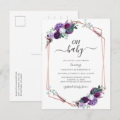 Paars Floral Roos Gold Geometric Baby shower Uitnodiging Briefkaart (Voorkant / Achterkant)