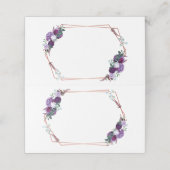 Paars Floral Roos Gold Geometric Lijst Wedding Plaatskaartje (Buitenkant ongevouwen)