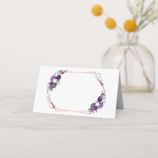 Paars Floral Roos Gold Geometric Lijst Wedding Plaatskaartje (Voorkant)