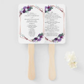 Paars Floral Roos Gold Geometric Wedding Programme Handwaaier (Voorkant en achterkant)