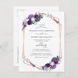 Paars Floral Roos Gold Geometric Wedding Uitnodiging Briefkaart