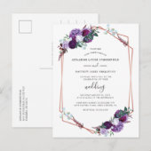 Paars Floral Roos Gold Geometric Wedding Uitnodiging Briefkaart (Voorkant / Achterkant)
