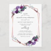 Paars Floral Roos Gold Geometric Wedding Uitnodiging Briefkaart (Voorkant)