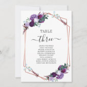 Paars Floral Roos Gold Wedding Table Nummer 3 Kaart (Voorkant)