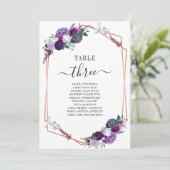 Paars Floral Roos Gold Wedding Table Nummer 3 Kaart (Staand voorkant)