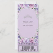 Paars Floral Roos Quinceañera Sweet 16 VIP Ticket Kaart (Achterkant)