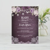 Paars Floral Rustic Baby shower Kaart (Staand voorkant)
