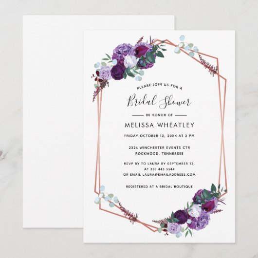 Paars Floral Script Geometric Vrijgezellenfeest Kaart (Voorkant / Achterkant)