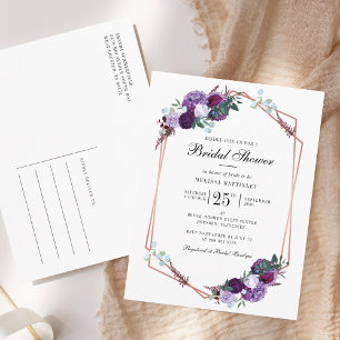 Paars Floral Script Geometric Vrijgezellenfeest Uitnodiging Briefkaart