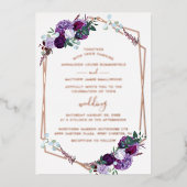 Paars Floral Script Geometric Wedding Roos Gold Folie Uitnodiging (Voorkant)