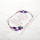 Paars Floral Script Geometric Wedding Roos Gold Folie Uitnodiging (Gedraaid)
