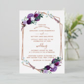 Paars Floral Script Geometric Wedding Roos Gold Folie Uitnodiging (Staand Voorkant)