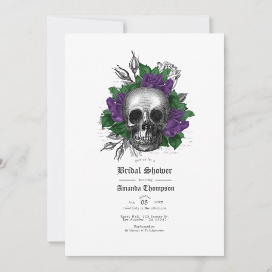 Paars Floral Skull Gothic Vrijgezellenfeest Kaart (Voorkant)