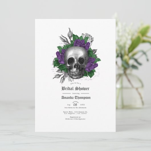 Paars Floral Skull Gothic Vrijgezellenfeest Kaart (Staand voorkant)