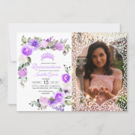 Paars Floral Spring Quinceanera Birthday Photo in Kaart