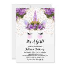 Paars Floral Unicorn Princess Baby shower