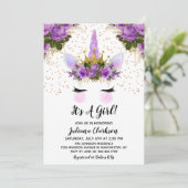 Paars Floral Unicorn Princess Baby shower Kaart (Staand voorkant)