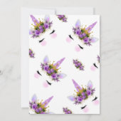 Paars Floral Unicorn Princess Baby shower Kaart (Achterkant)