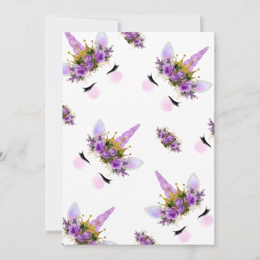 Paars Floral Unicorn Princess Baby shower Kaart (Achterkant)