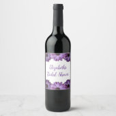 Paars Floral Vrijgezellenfeest Wijn Etiket (Voorkant)