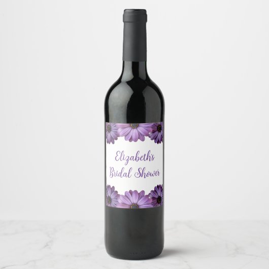 Paars Floral Vrijgezellenfeest Wijn Etiket (Voorkant)