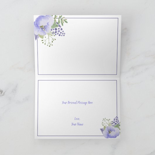 Paars Floral Waterverf Elegant Feminine Birthday Kaart (Binnen)