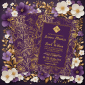 Paars |  Floral Weddenschappen met goudolie Kaart