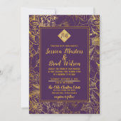 Paars |  Floral Weddenschappen met goudolie Kaart (Voorkant)