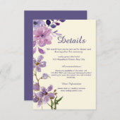 Paars Floral Wedding Details Enclosure Kaart (Voorkant / Achterkant)