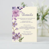 Paars Floral Wedding Details Enclosure Kaart (Staand voorkant)