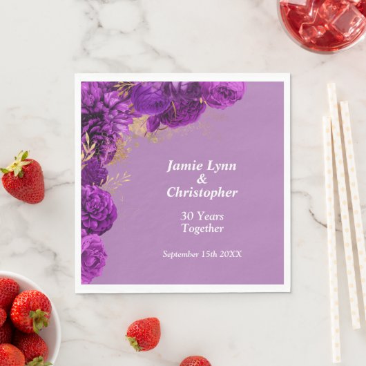 Paars Floral Wedding Jubileum Napkins Servet (Insitu)