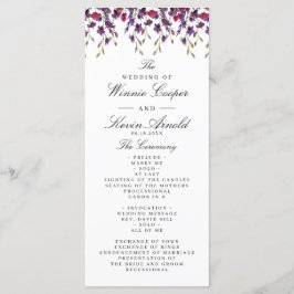 Paars Floral Wedding Programme Programmakaart