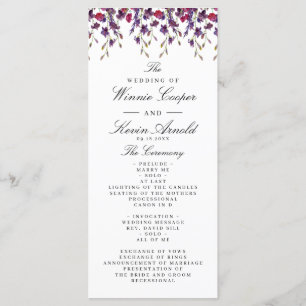 Paars Floral Wedding Programme Programmakaart