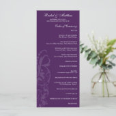 Paars Floral Wedding Programme Programmakaart (Staand voorkant)
