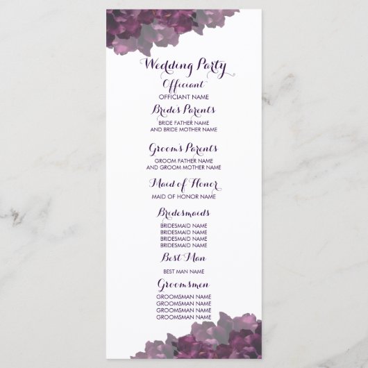 Paars Floral Wedding Programme Programmakaart (Achterkant)
