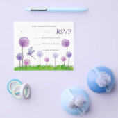 Paars Floral Wedding RSVP Kaart Flyer (Enkel)