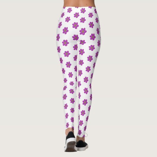 Paars Floral White Pattern Leggings (Achterkant)