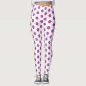 Paars Floral White Pattern Leggings (Voorkant)