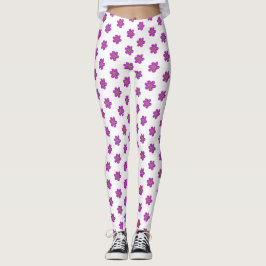 Paars Floral White Pattern Leggings
