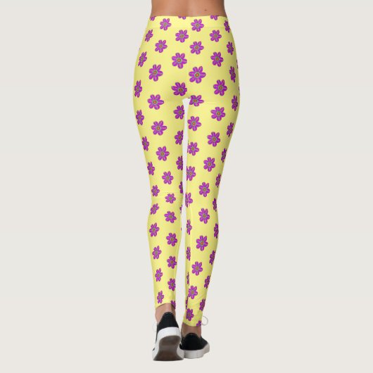 Paars Floral Yellow Pattern Leggings (Achterkant)