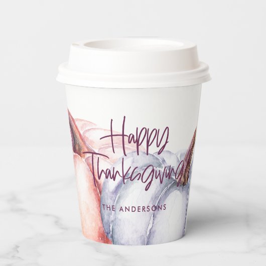 paars florale herfst Thanksgiving Papieren Bekers (Achterkant)
